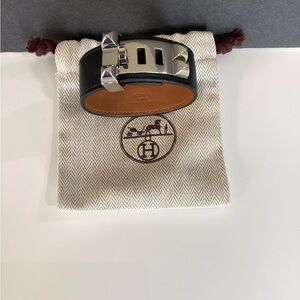 Hermès Collier de Chien Wide Black Leather Bracelet with Palladium Hardware